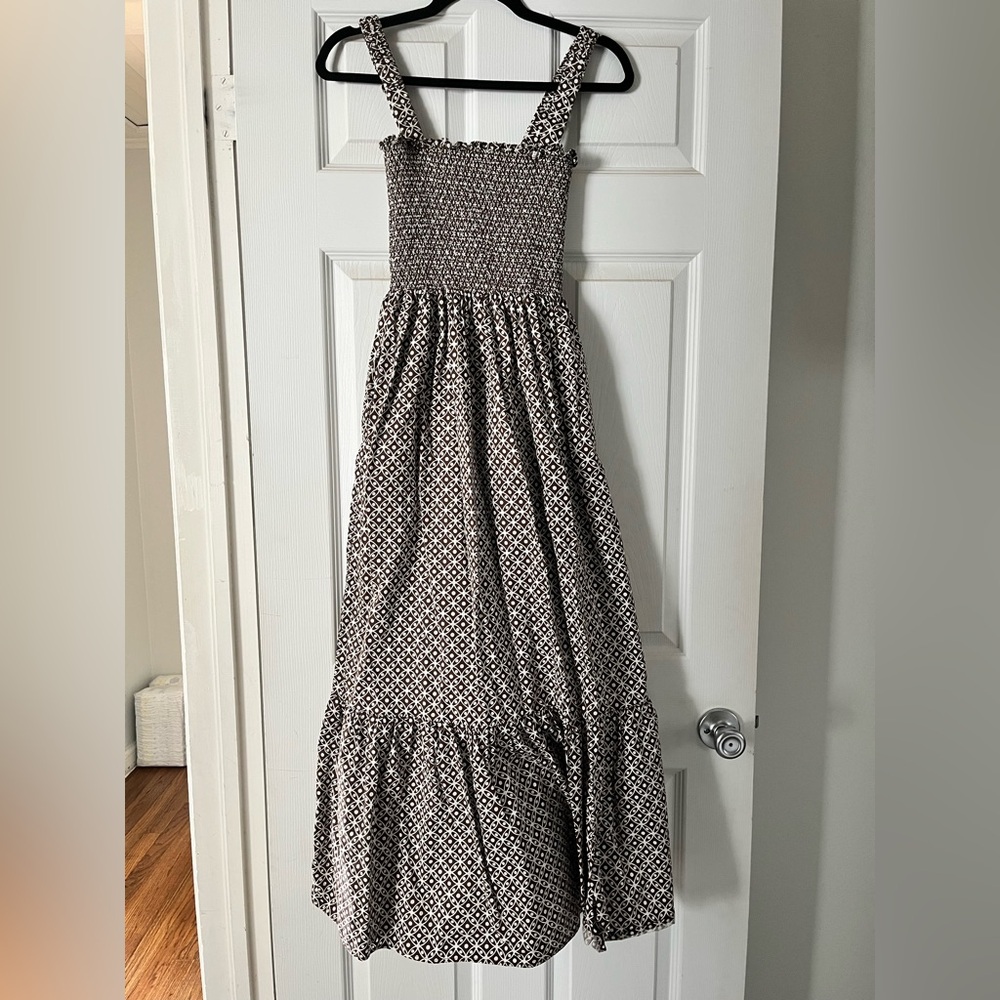 Hill House brown and White Smocked Maxi Dress